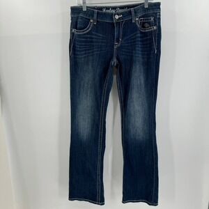 Harley Davidson Size 10 Tall Blue Embellished Thick Stitch Bootcut Jeans